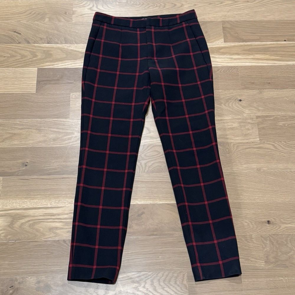 ZARA Checkered Plaid Ankle Dress Pants‎ Trousers-Medium-Blue/Red - Picture 4 of 9